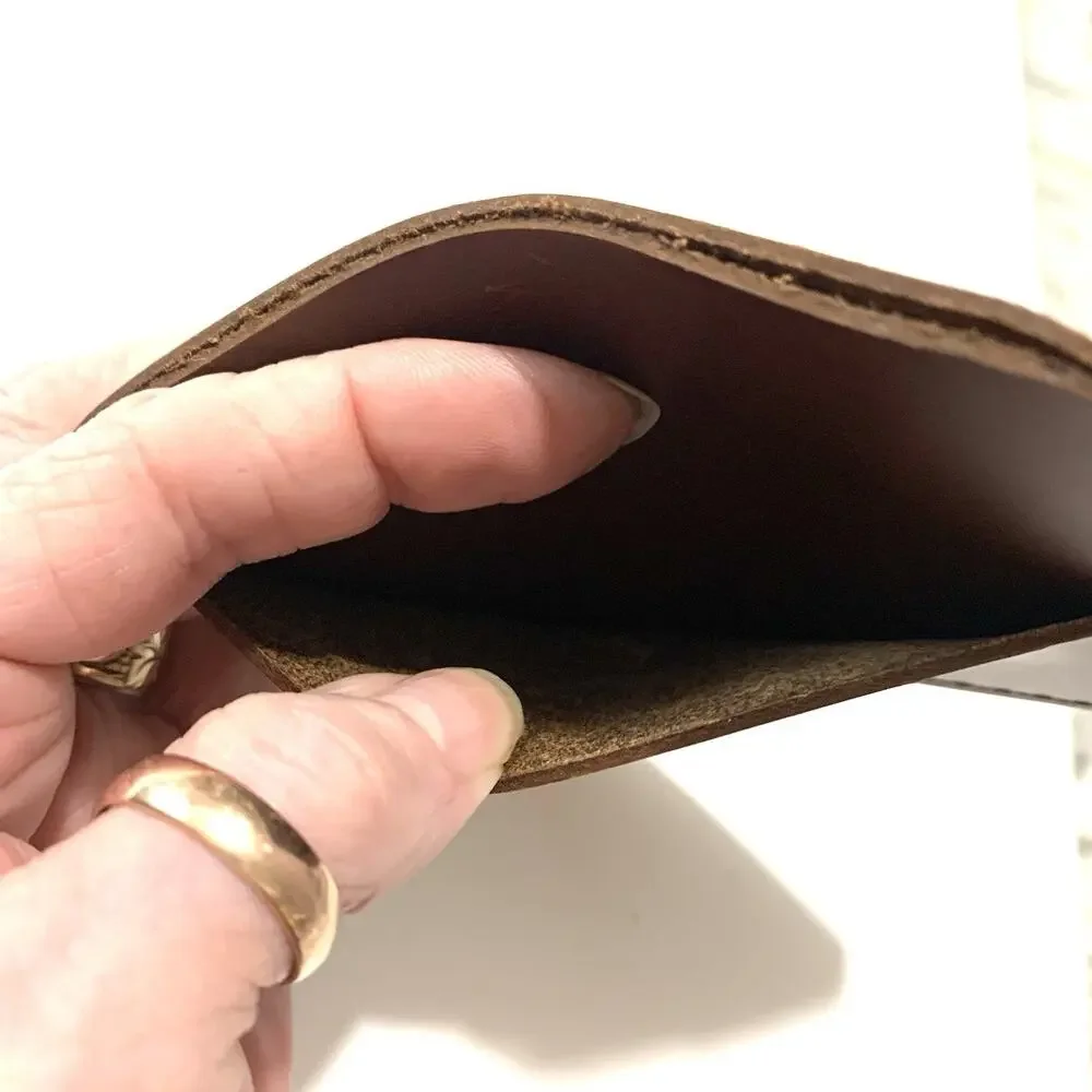 Howl + Hide Brown Leather Multi-Slot Card Wallet Made in USA Indy 24 Gold Logo